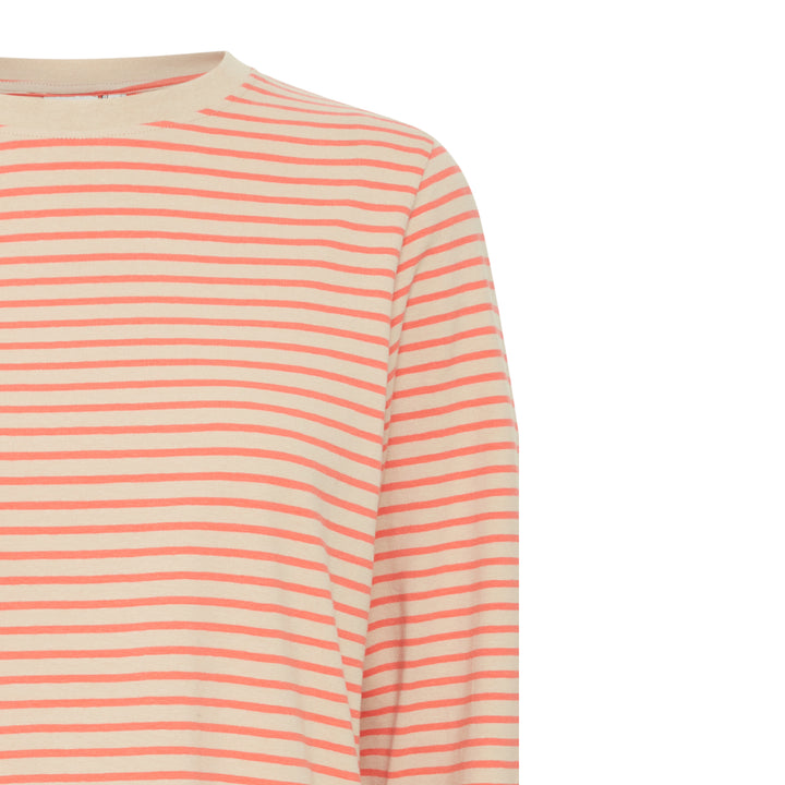 ICHI Mira Long Sleeve T-Shirt Hot Coral Stripe