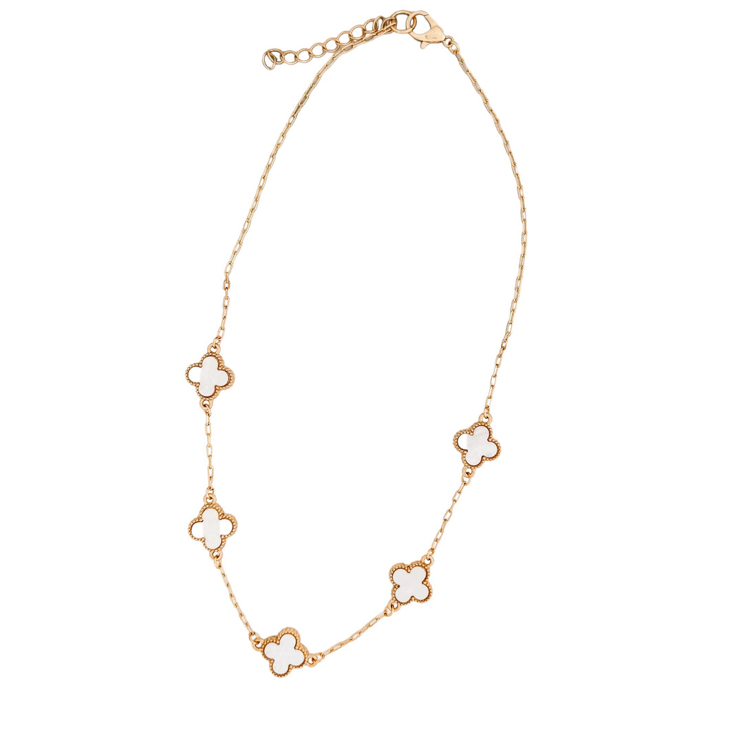 Envy Short Gold and Pearl White Clover Necklace