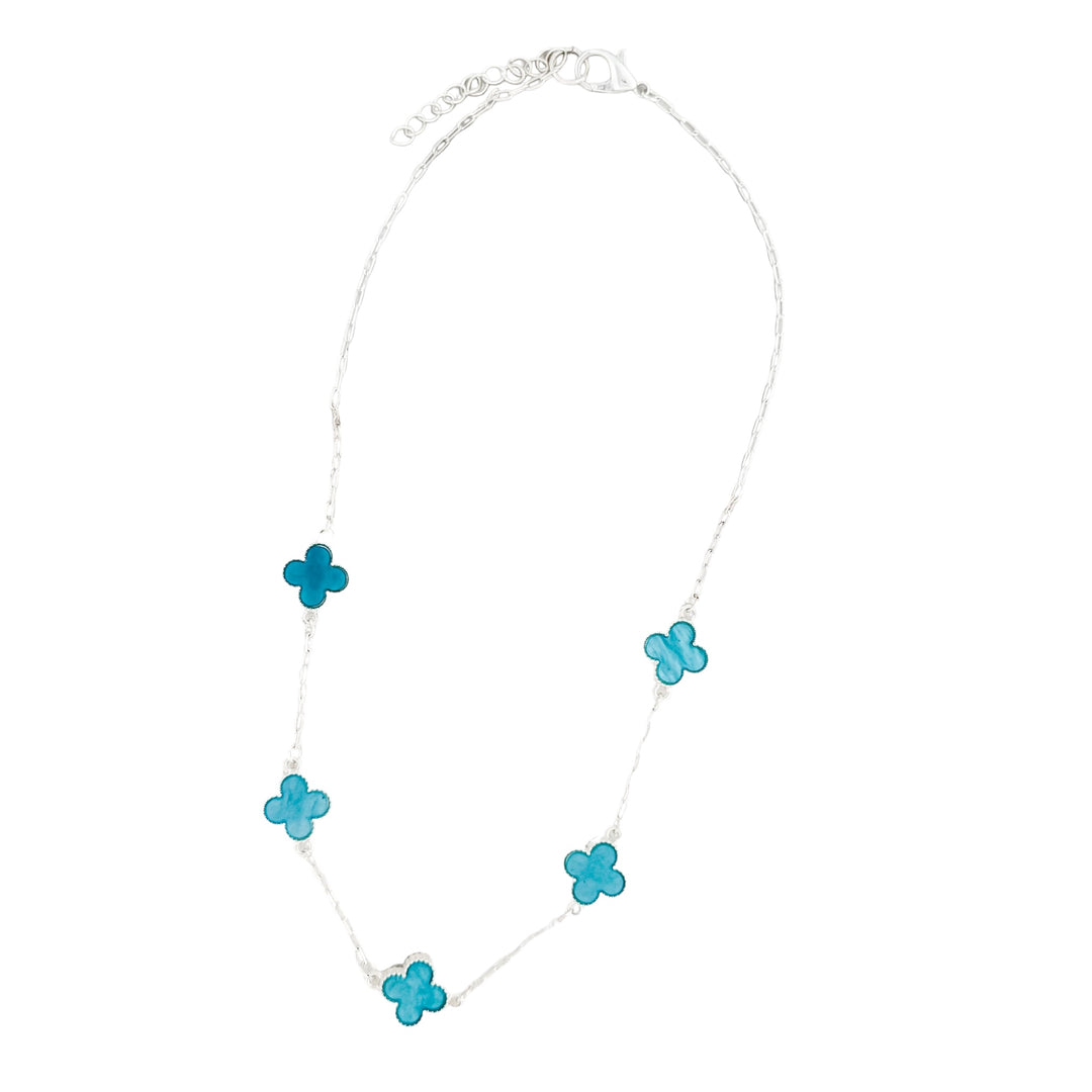 Envy Short Silver and Turquoise Clover Necklace