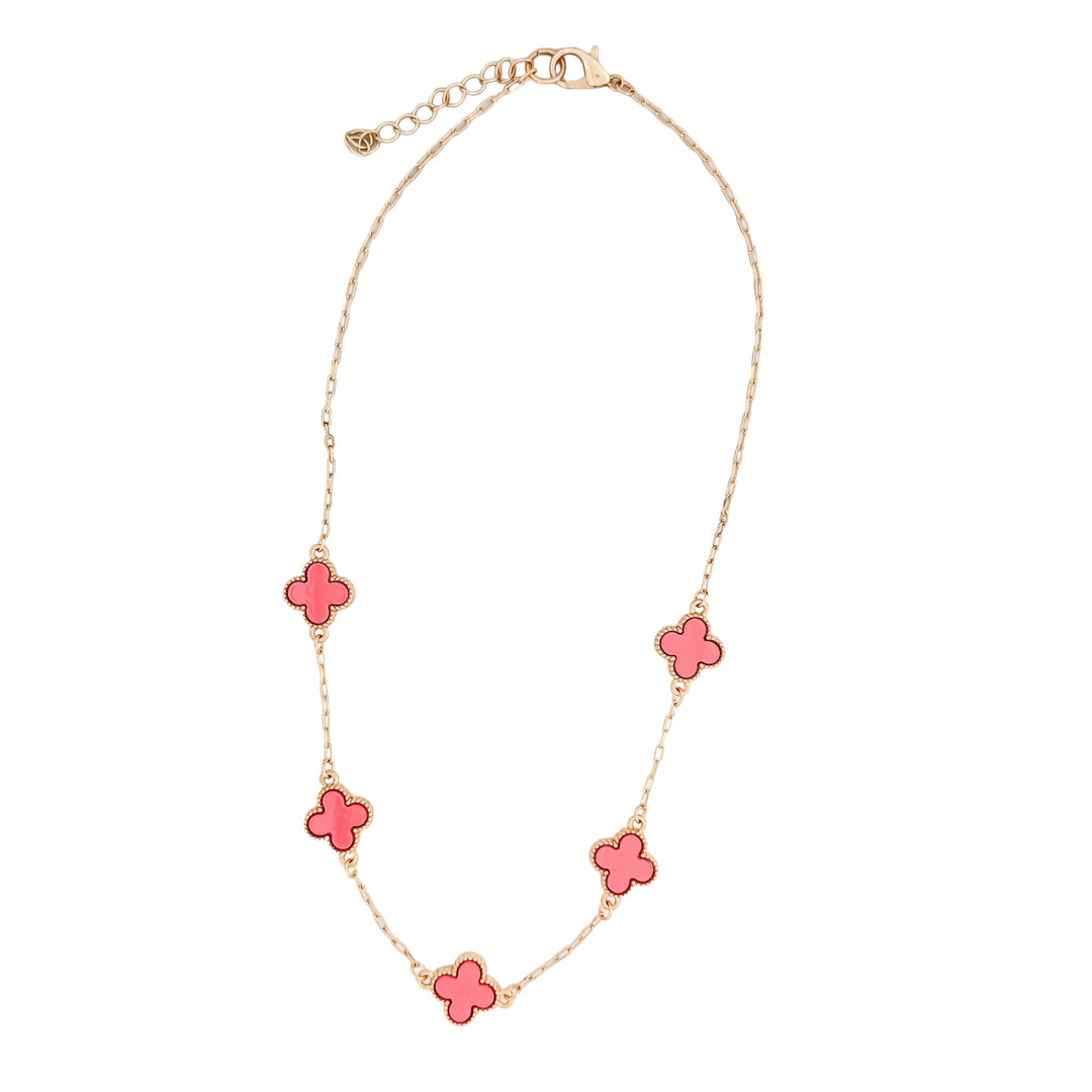 Envy Short Gold and Pink Clover Necklace