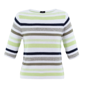 Marble Three Quarter Length Sweater Light Apple Stripe