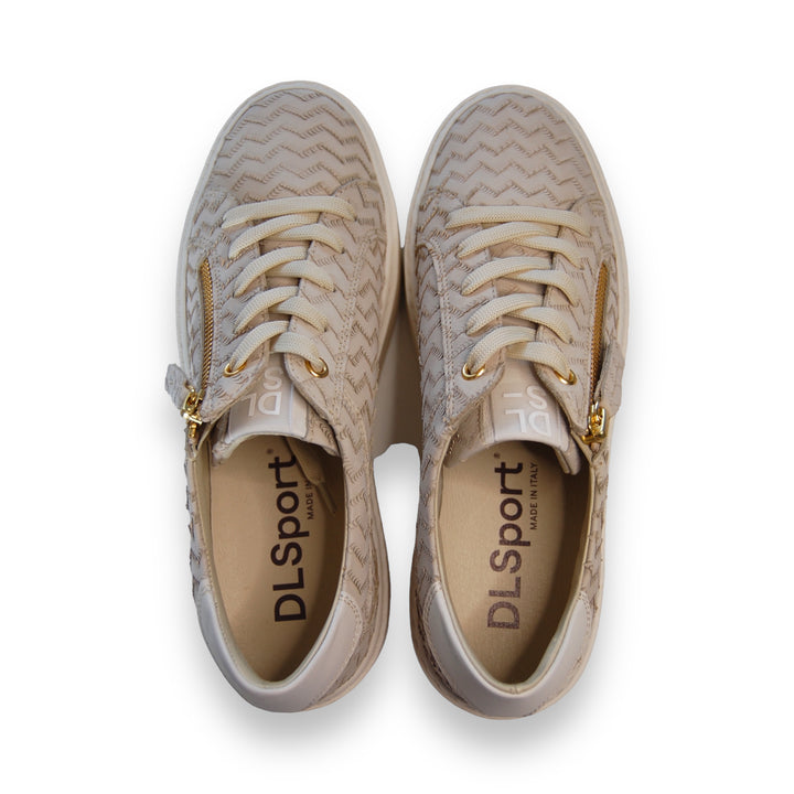 DL Sport Woven Leather Sneaker Taupe Style 5604 Zago Beige V1 top view